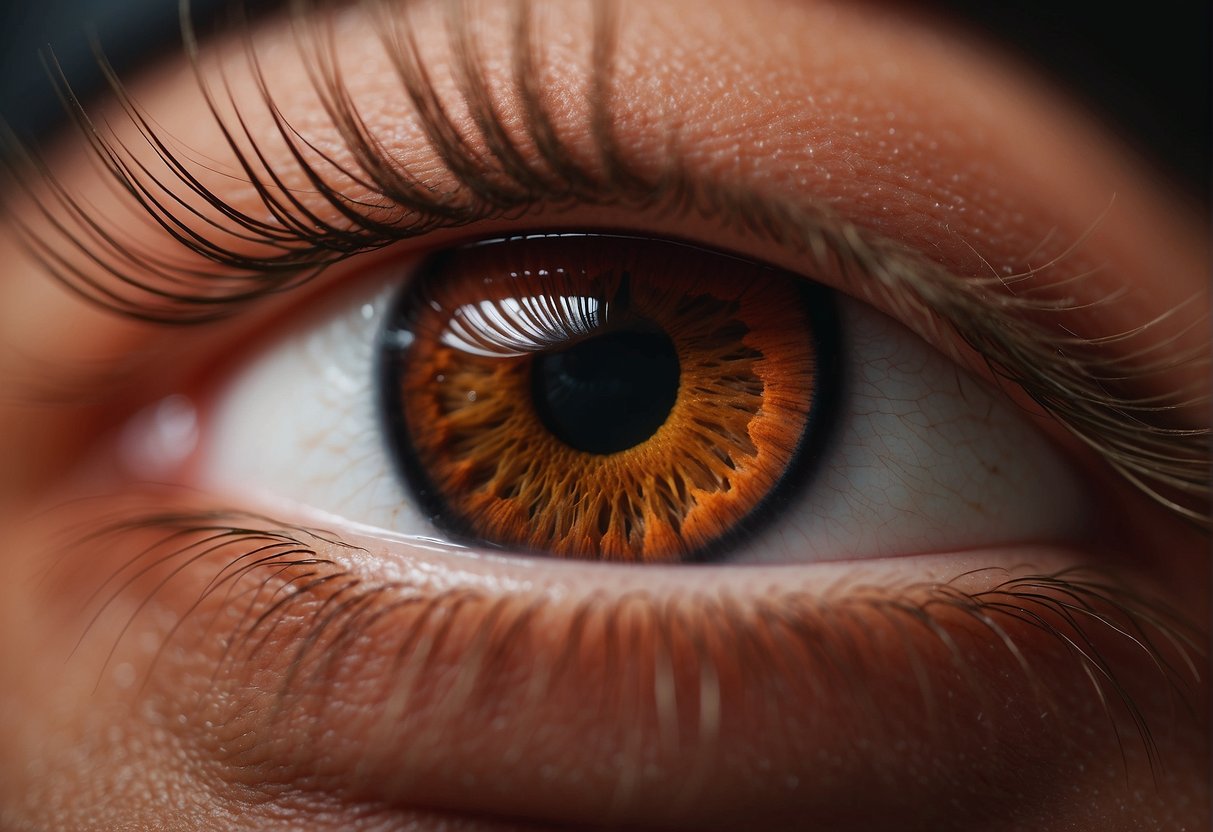 A close-up of vibrant red pubic hair, neatly groomed and cared for, with a focus on its unique color and texture