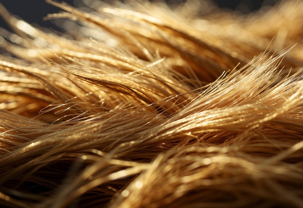 A close-up of golden blonde pubic hair, glistening in the sunlight