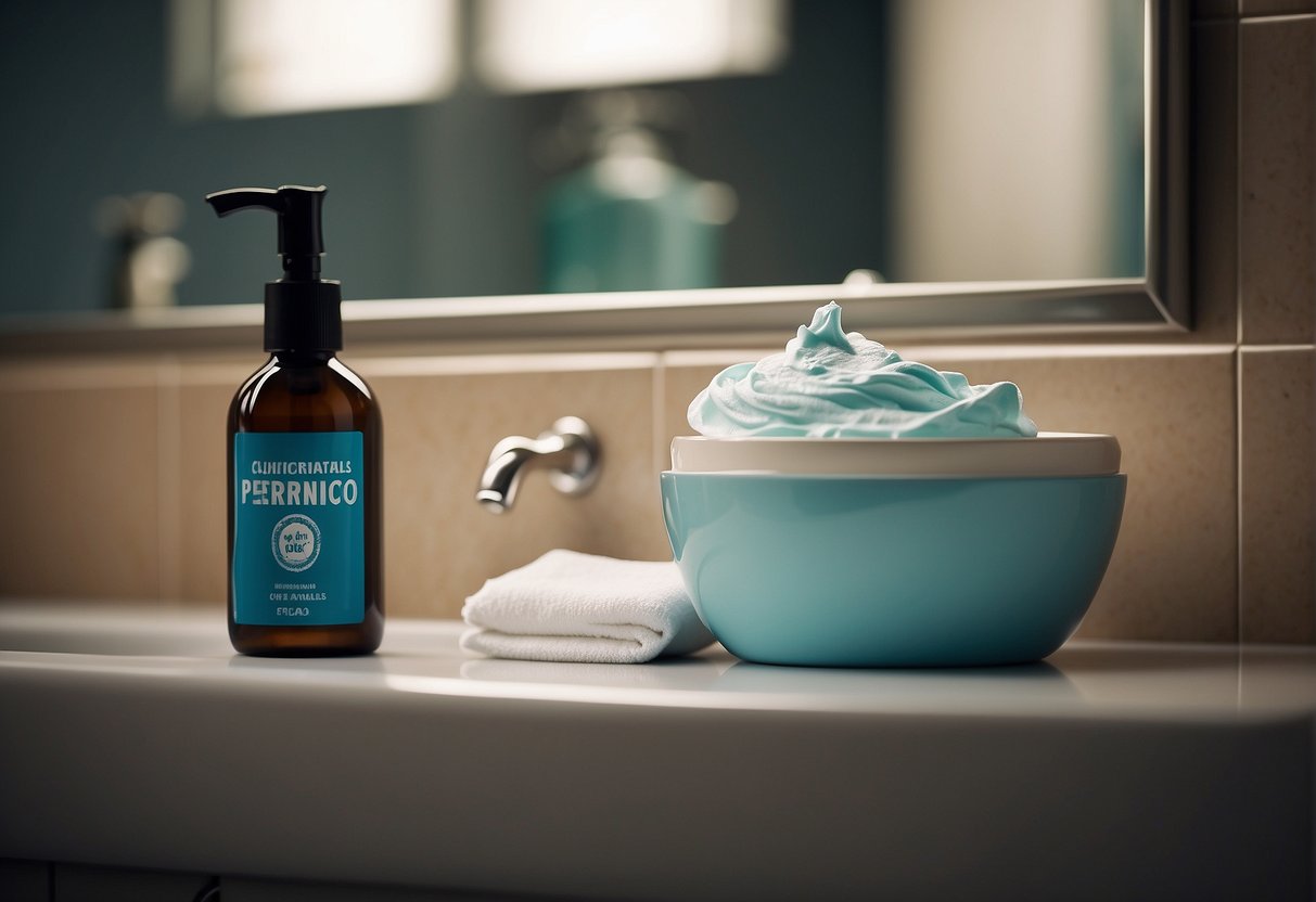 A bathroom with a razor and shaving cream on the counter, with a sign stating "Consideraciones Culturales y Personales es antihigiénico no depilarse el vello púbico" on the wall