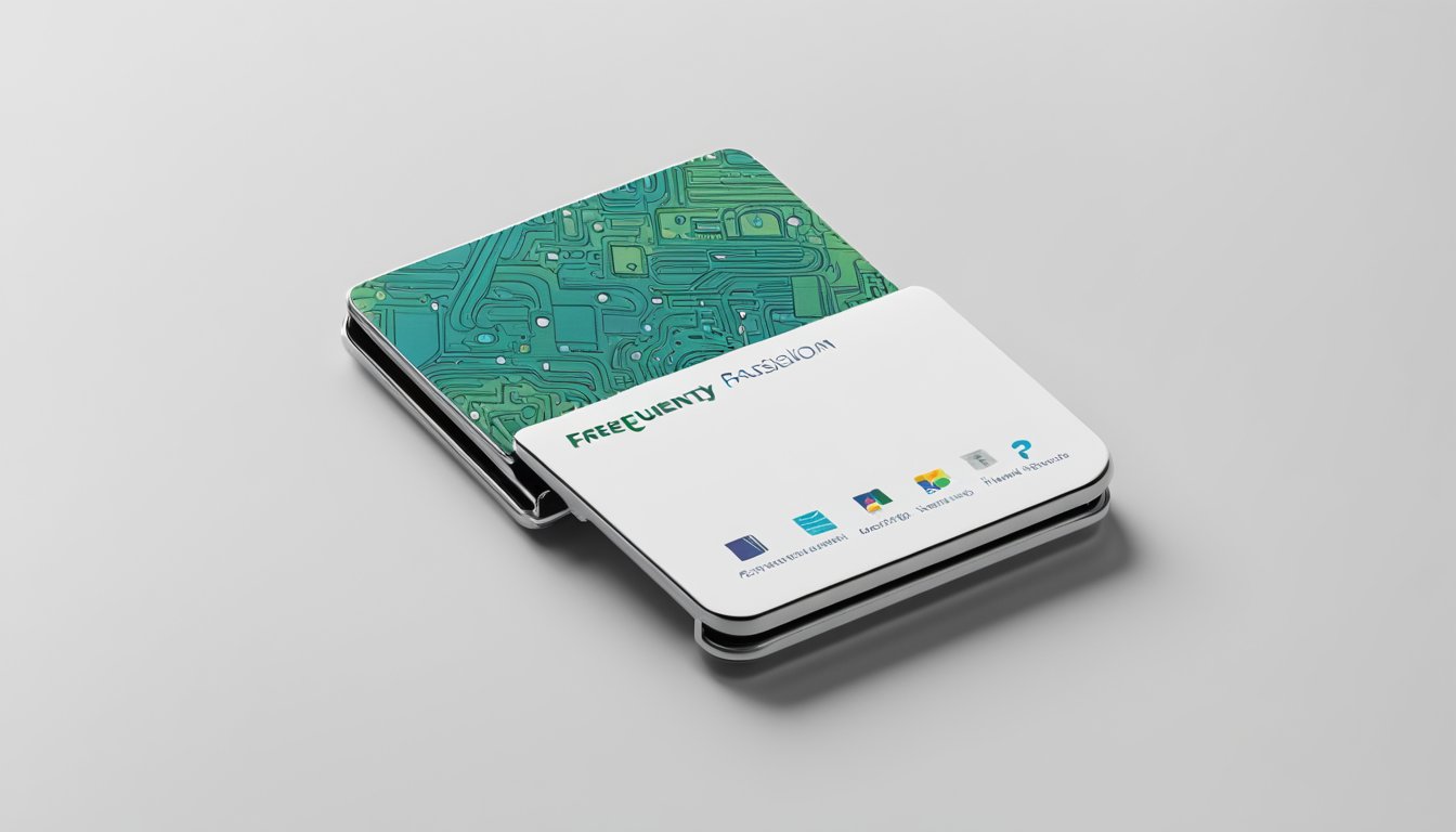 A branded card holder sits on a clean, white surface, with the "Frequently Asked Questions" logo prominently displayed in bold lettering