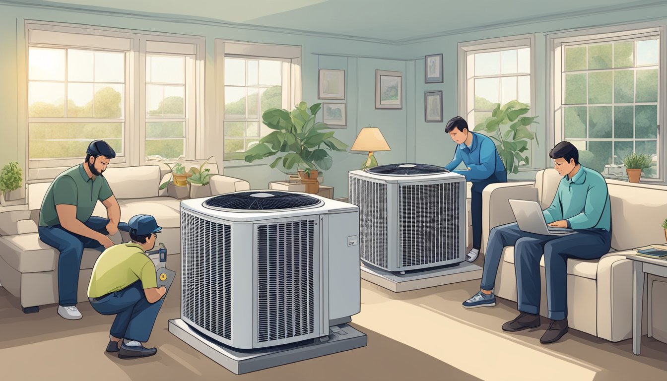 Consumers researching and reviewing various air conditioning brands