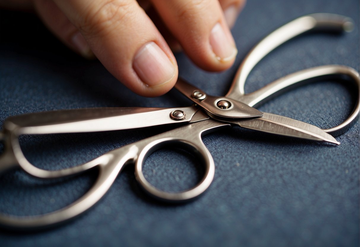 A pair of scissors hovering over a patch of pubic hair, with a thoughtful expression on a face in the background