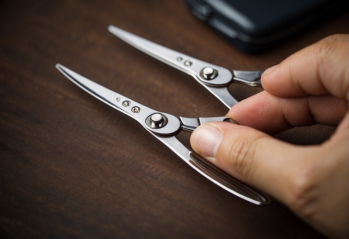 A pair of scissors cutting through a strand of pubic hair