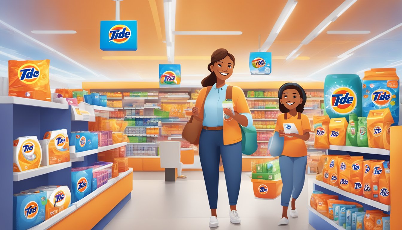 Customers joyfully using Tide products, displaying brand loyalty through repeat purchases and positive feedback