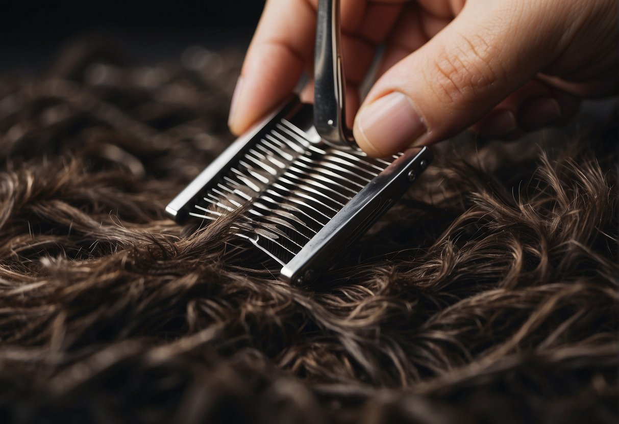 A woman's hand holding a razor near a pile of pubic hair with a question mark hovering above it