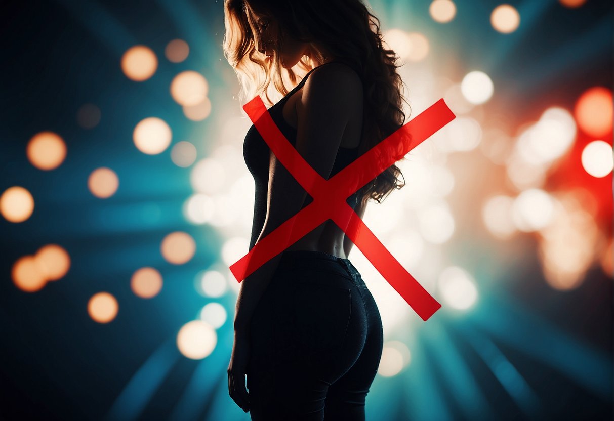 A woman's silhouette with a red X over her pubic area