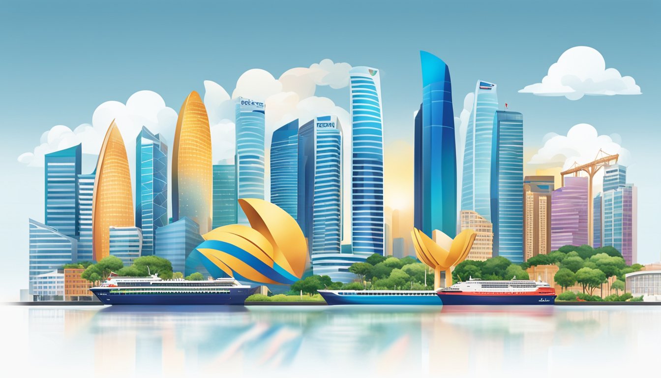Multiple P&G brand logos displayed on a backdrop of the Singapore skyline, symbolizing collaboration and partnerships