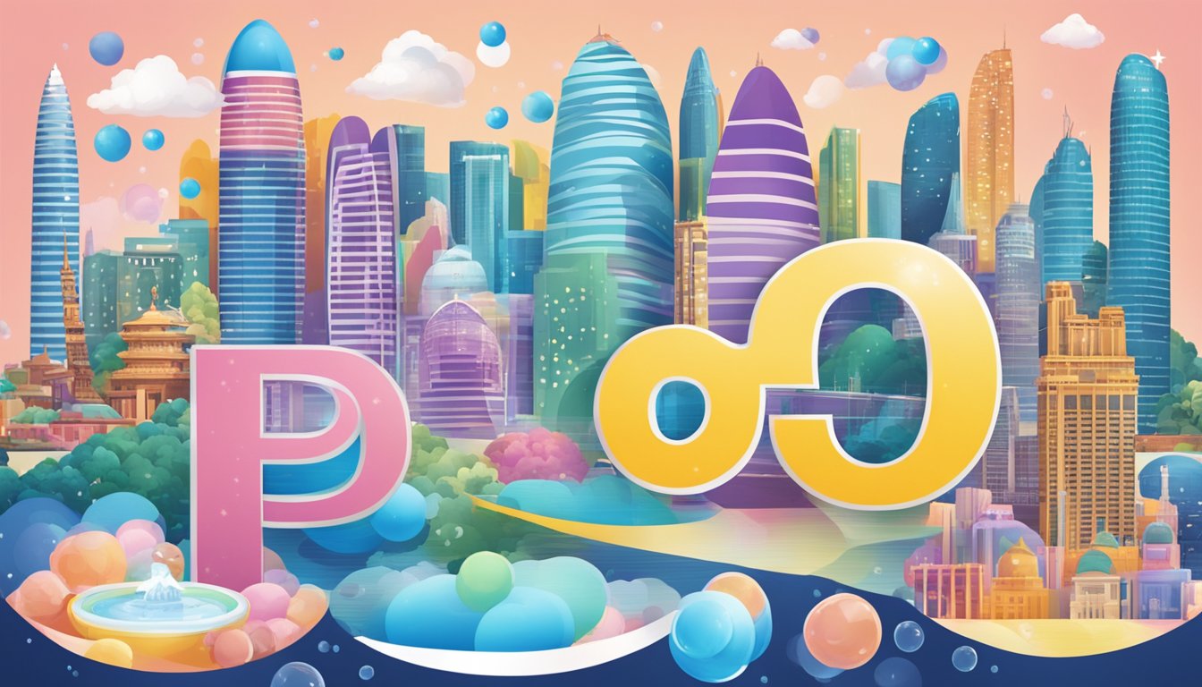 P&G brands logo surrounded by FAQ bubbles, with Singapore landmarks in the background