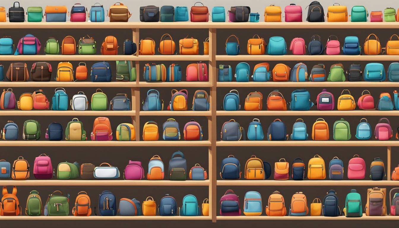 A variety of backpacks in different styles and sizes are displayed on shelves, showcasing their versatility and functionality