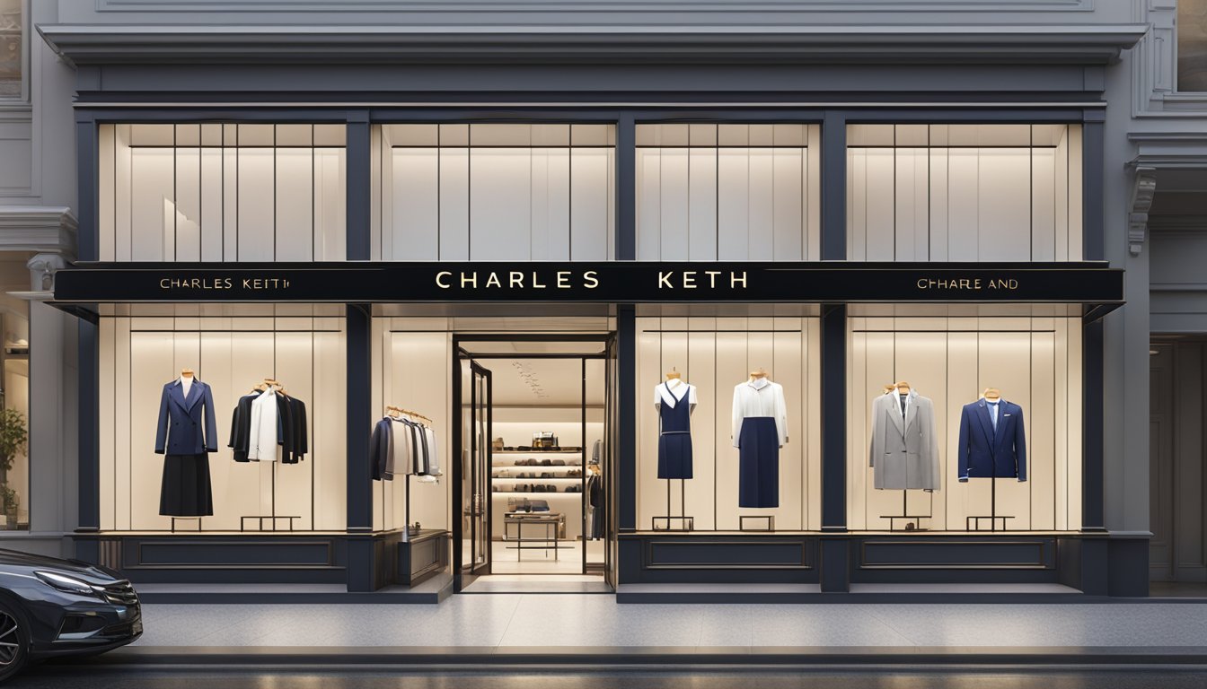 Charles and Keith logo displayed in upscale retail area with international presence. Brand's expansion evident through multiple store locations