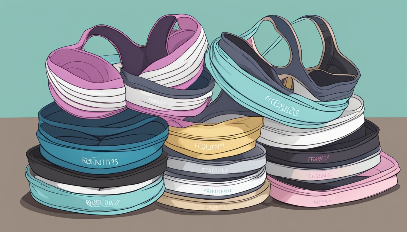 A stack of bras with "Frequently Asked Questions" labels