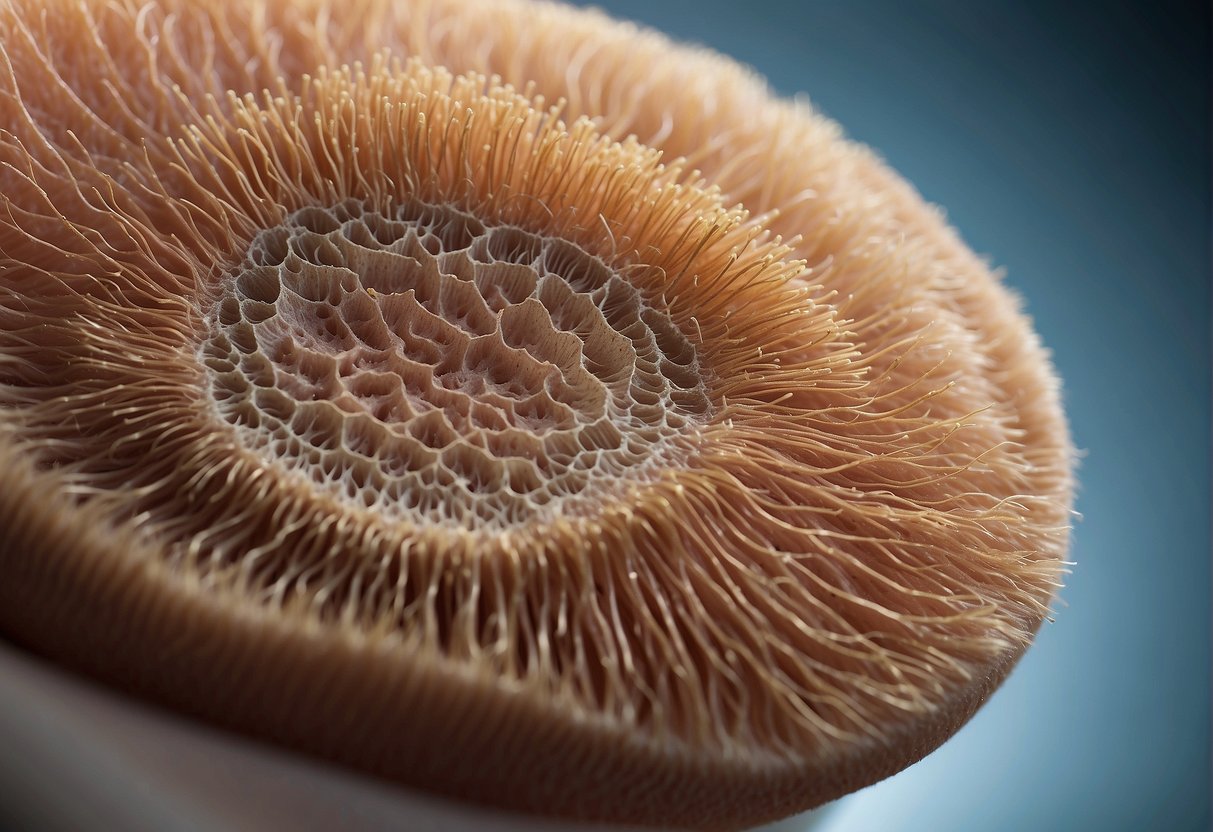 A close-up of a cross-section of skin showing hair follicles with text highlighting the functions and benefits of pubic hair in women