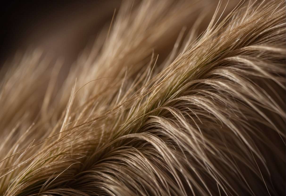 A close-up of thick pubic hair, with a focus on the texture and density of the hair follicles