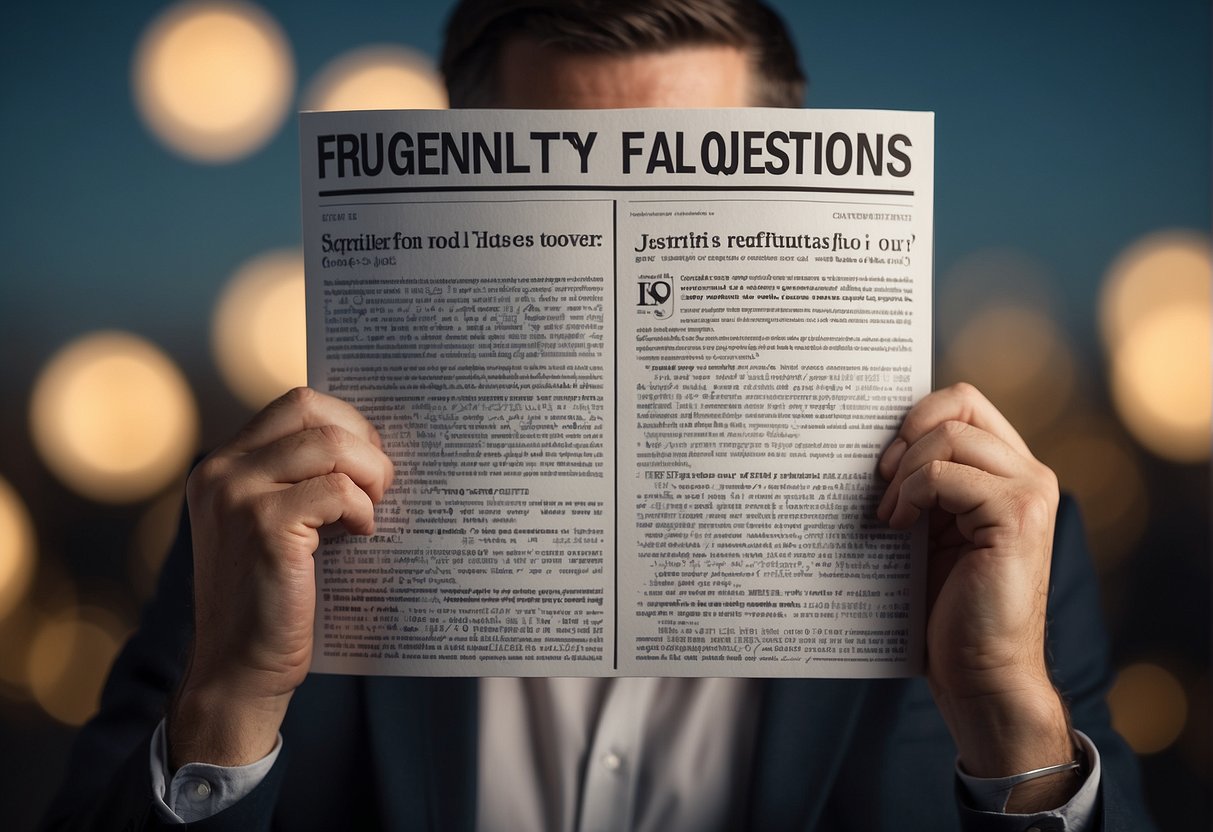 A person reading a "Frequently Asked Questions" page with a puzzled expression, scratching their head