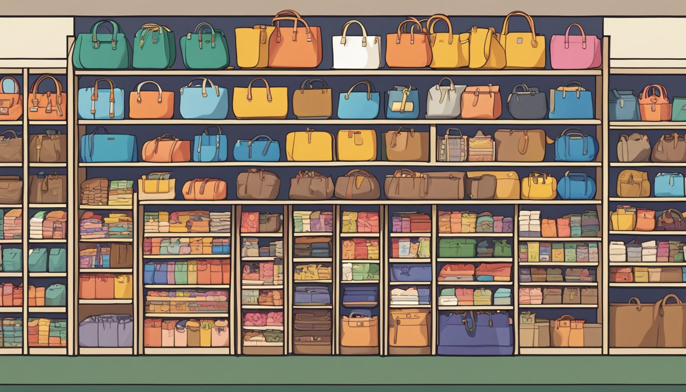 A colorful array of Japanese bag brands, neatly arranged on shelves with "Frequently Asked Questions" signage above