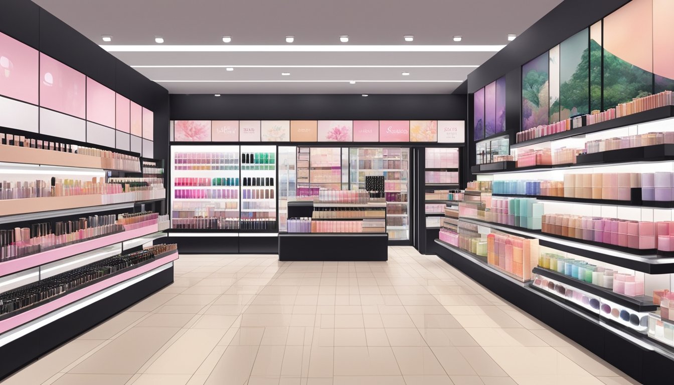A display of popular Japanese makeup brands in a Singapore beauty store