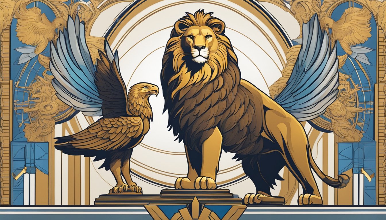 A regal lion and a majestic eagle stand side by side, symbolizing the heritage and leadership of LVMH brands. The lion exudes strength and tradition, while the eagle represents vision and authority