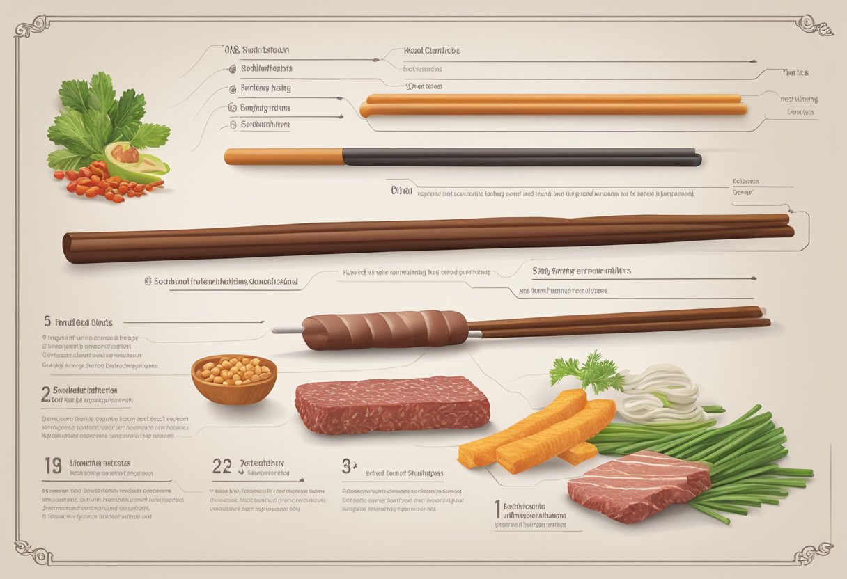 A variety of meat sticks are displayed next to a list of ingredients and nutritional information, emphasizing quality and sourcing