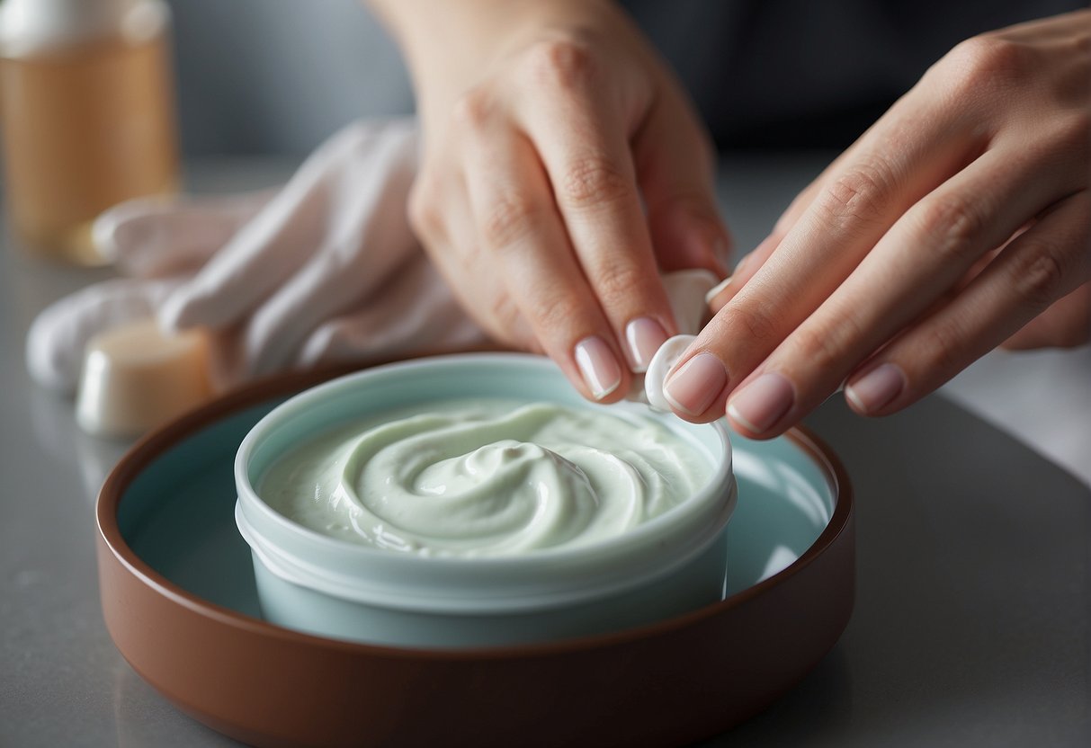 A person applying soothing post-depilation cream to their pubic area