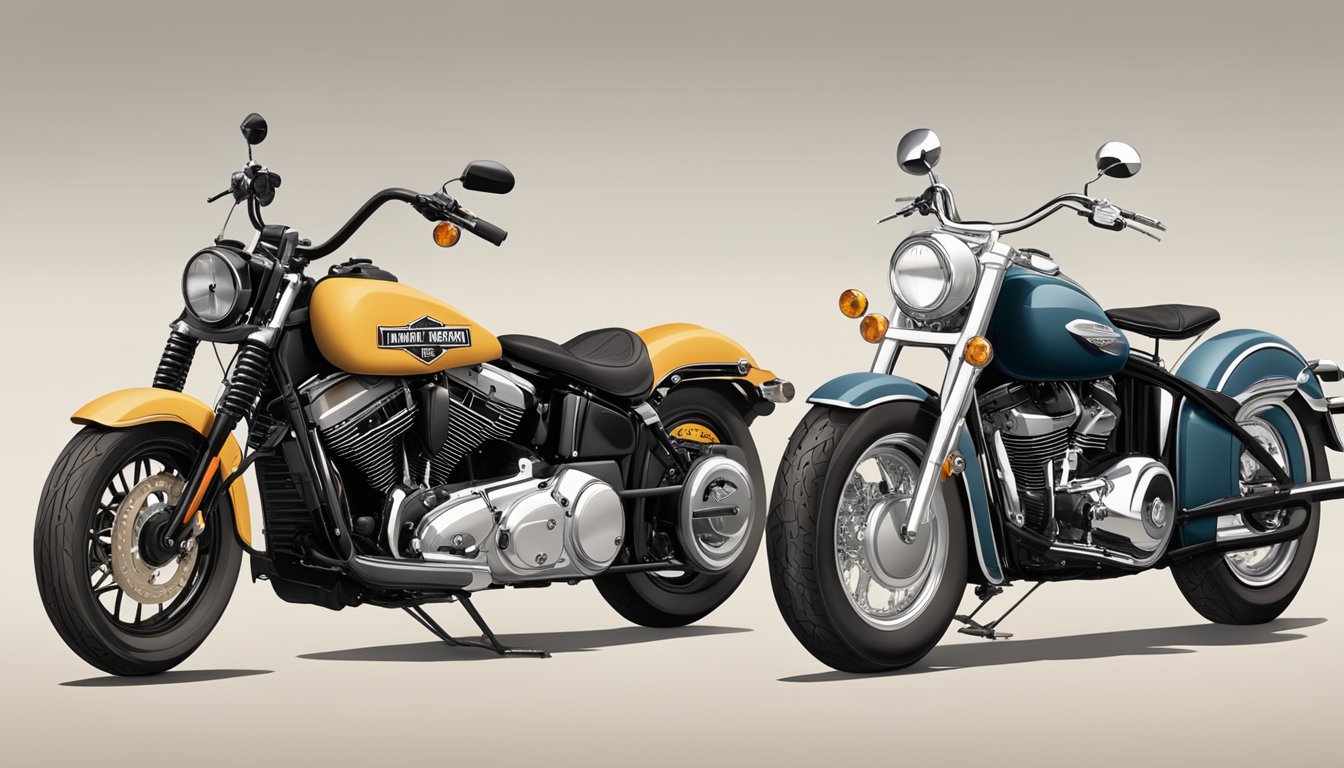 A lineup of iconic motorcycle brands, including Harley-Davidson, Indian, and Triumph, displayed with their logos and historic models