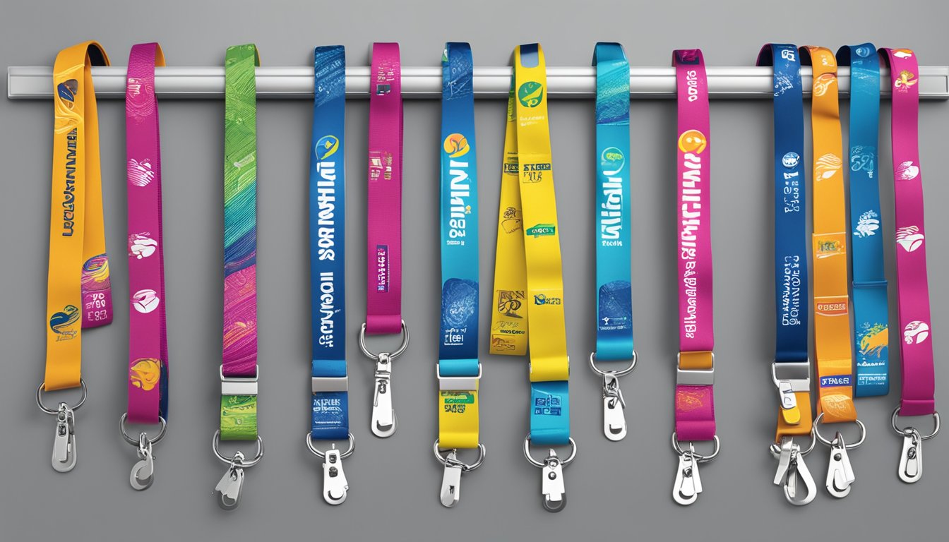 A group of branded lanyards arranged neatly on a display stand, with the "Frequently Asked Questions" logo prominently featured