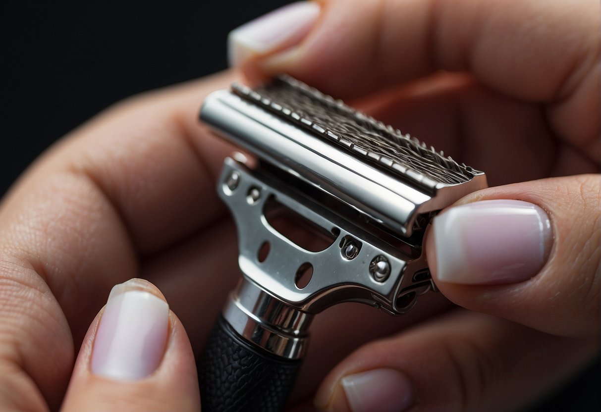 A hand holding a razor shaving pubic hair