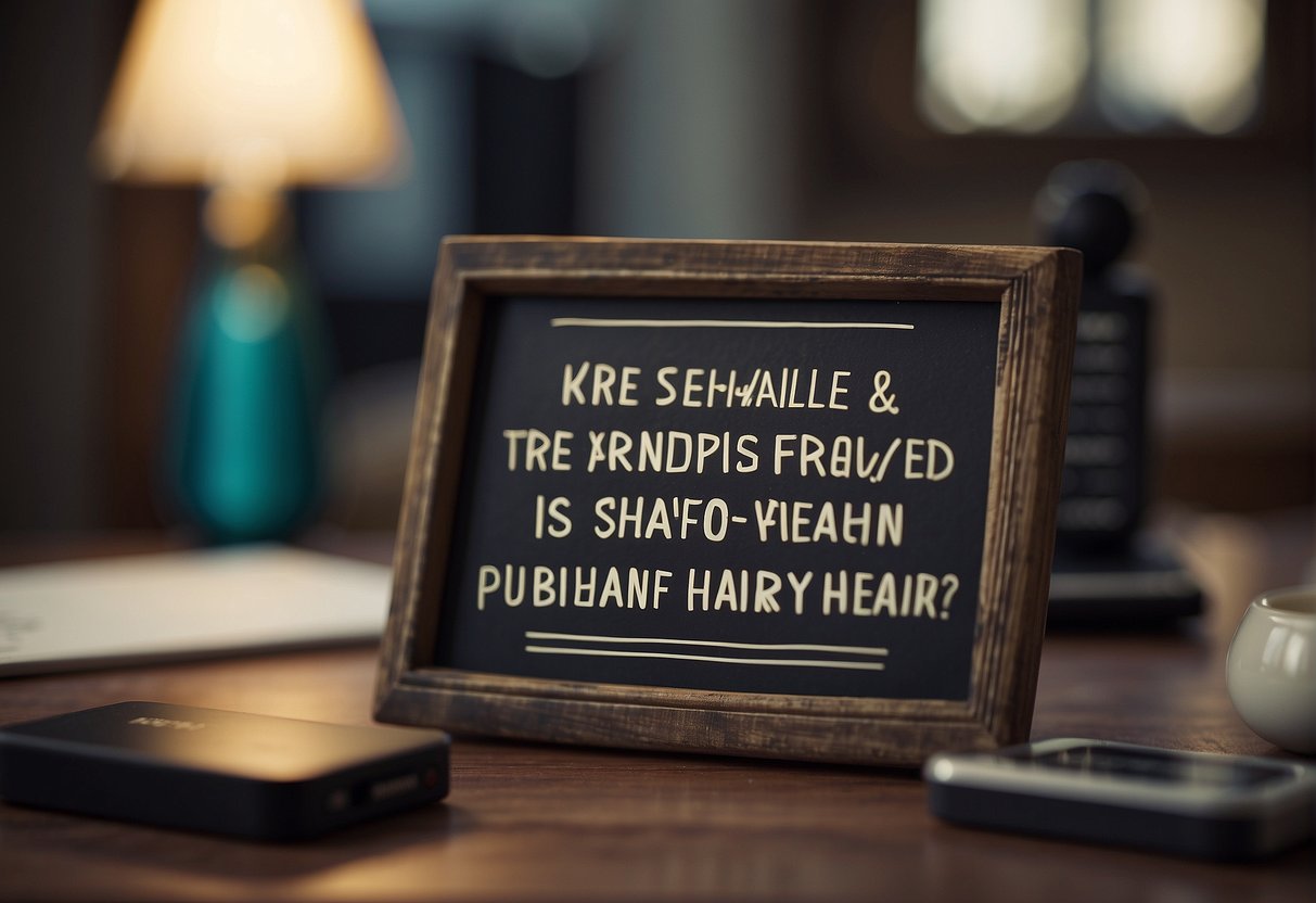 A sign with "Frequently Asked Questions: Is it good to shave pubic hair?" displayed prominently