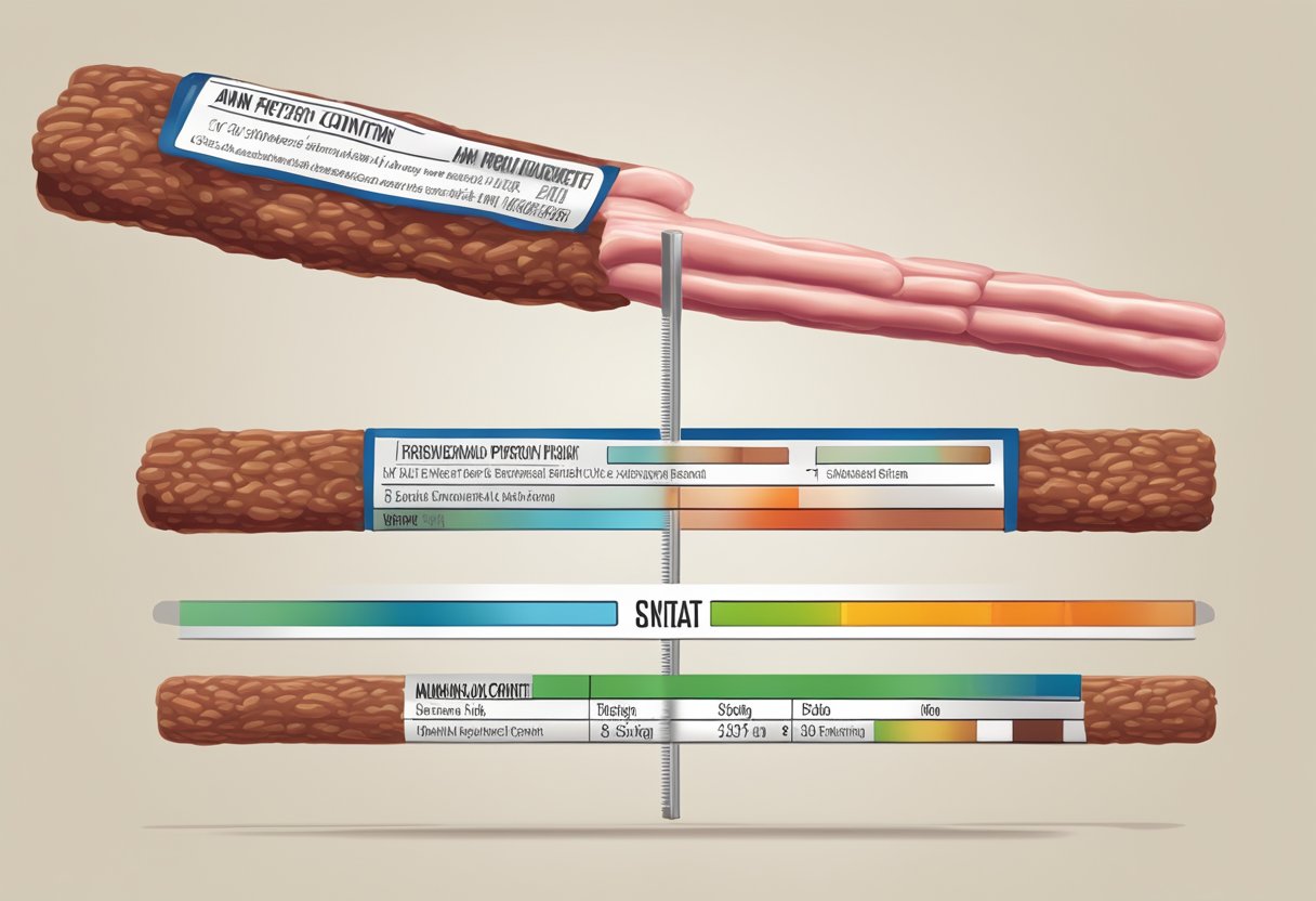 A meat stick with a label showing its amino acid profile and protein content