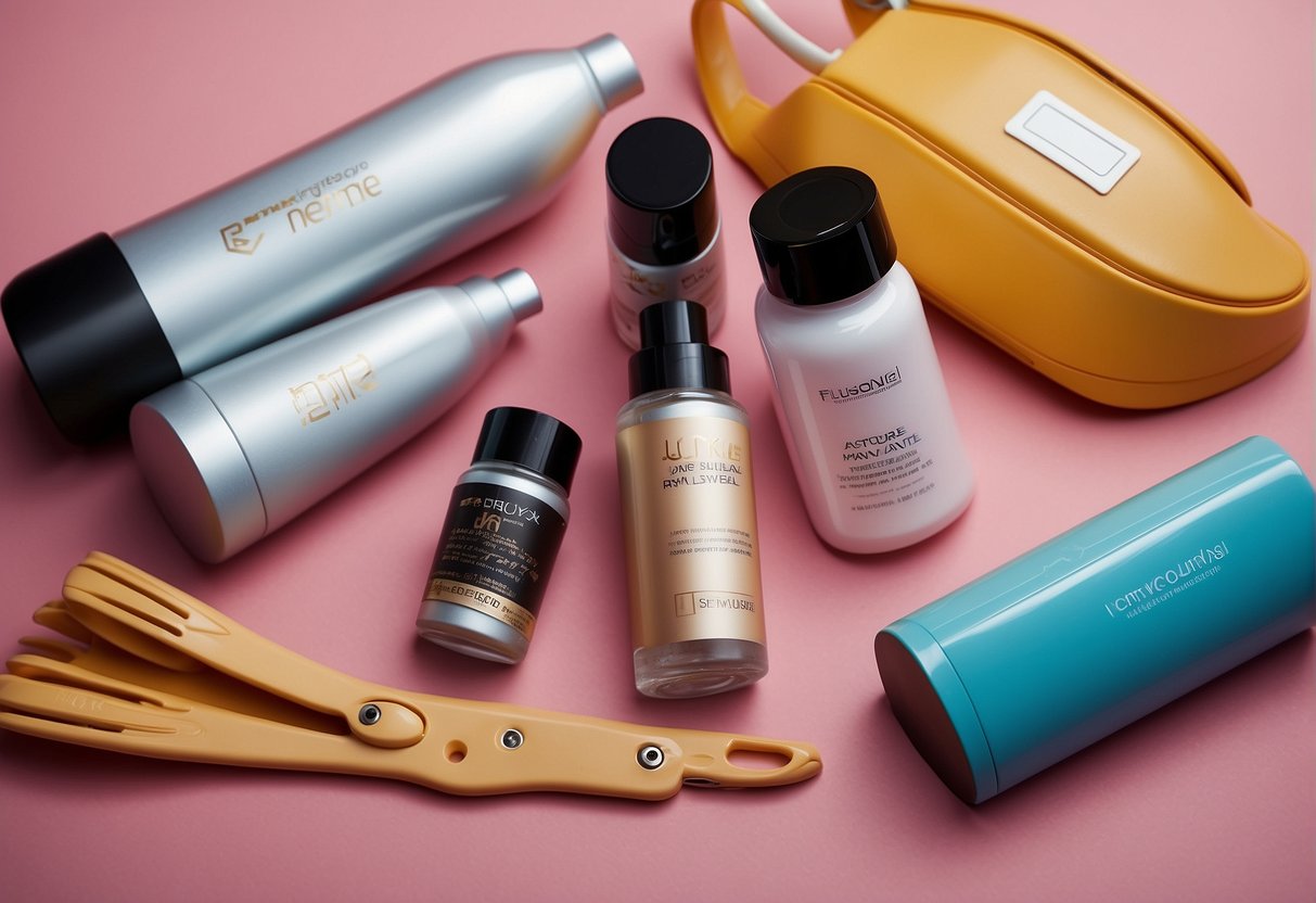 A woman's legs with various hair removal products and tools scattered around