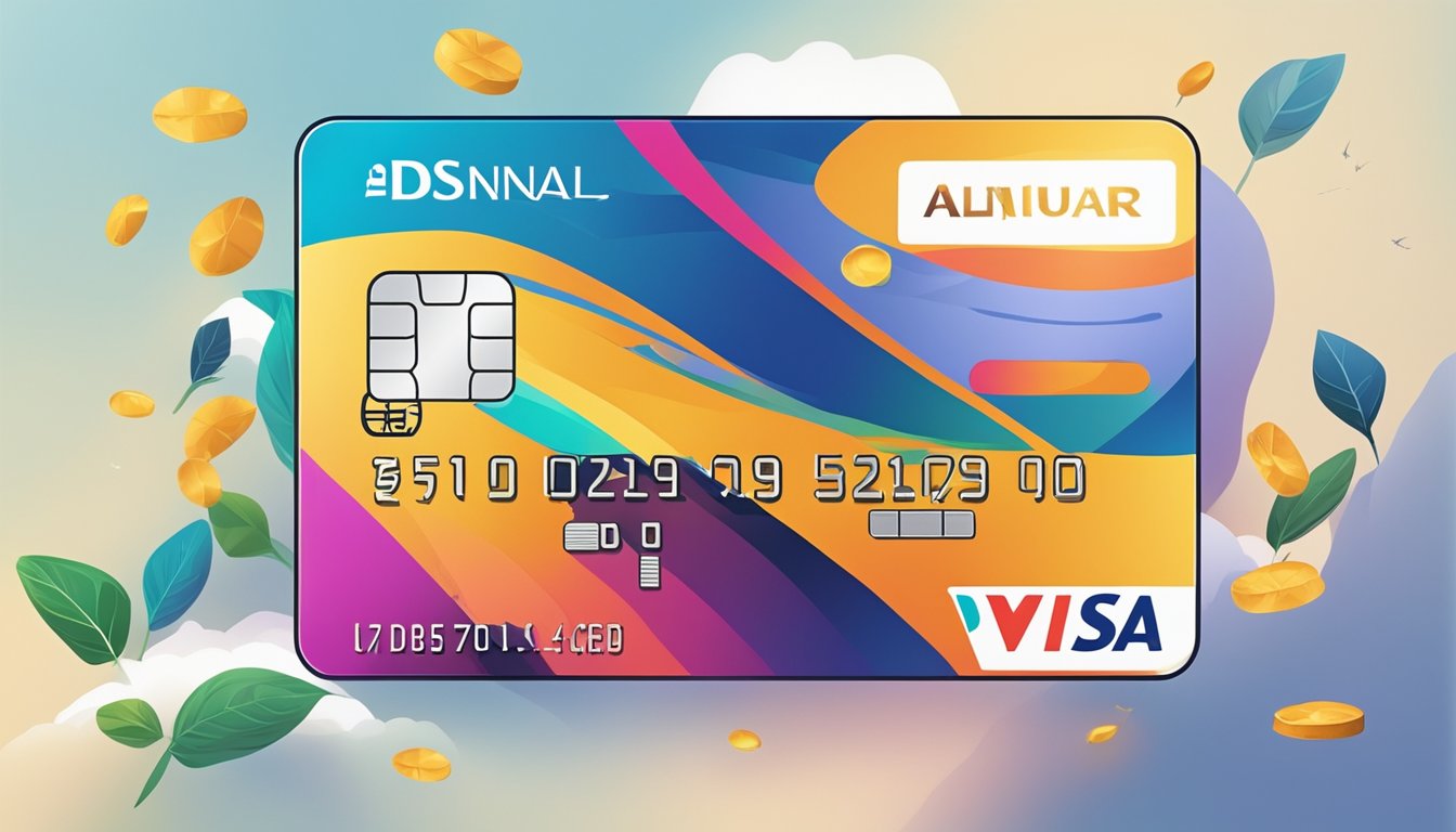 A credit card with "Annual Fees and Charges DBS Altitude Visa Signature Card Singapore" displayed prominently