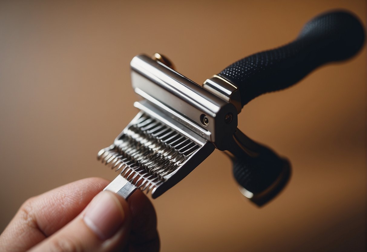 A woman's hand holding a razor near a question mark, with pubic hair in the background