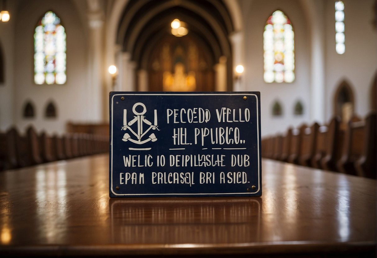 A sign with "Es pecado depilarse el vello púbico" in a church