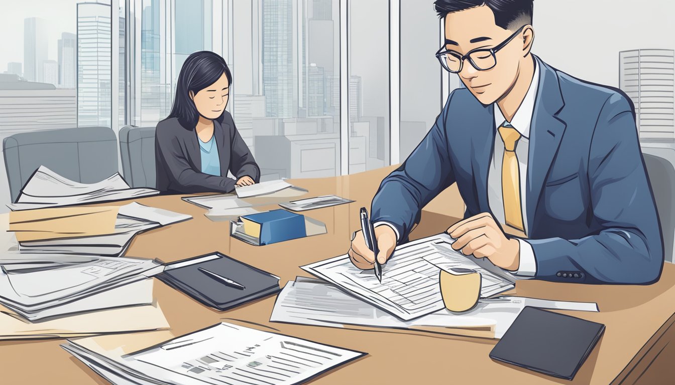 A person signing a loan agreement with a licensed money lender in Singapore, surrounded by terms and conditions documents