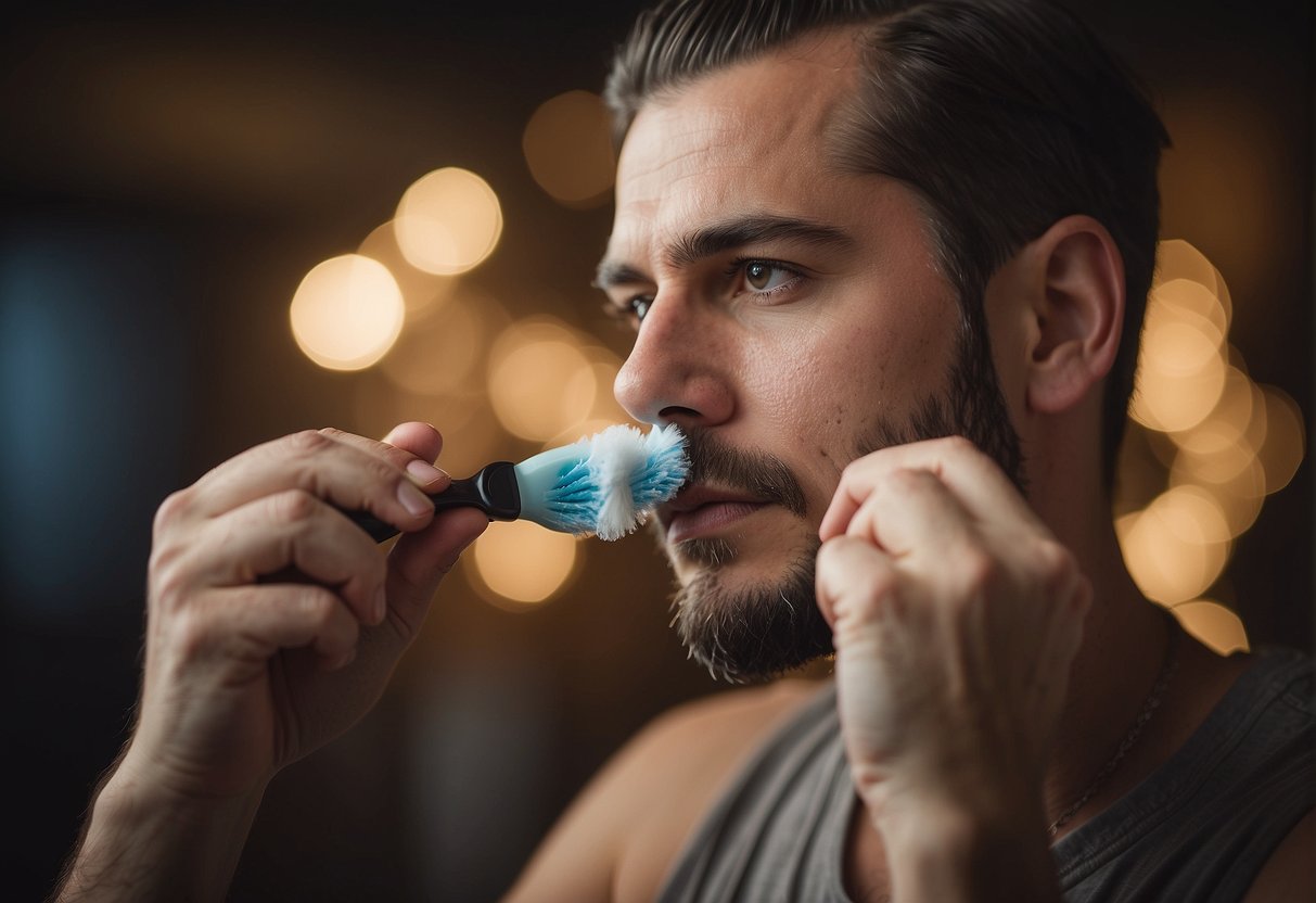 A person shaving pubic hair and experiencing itching