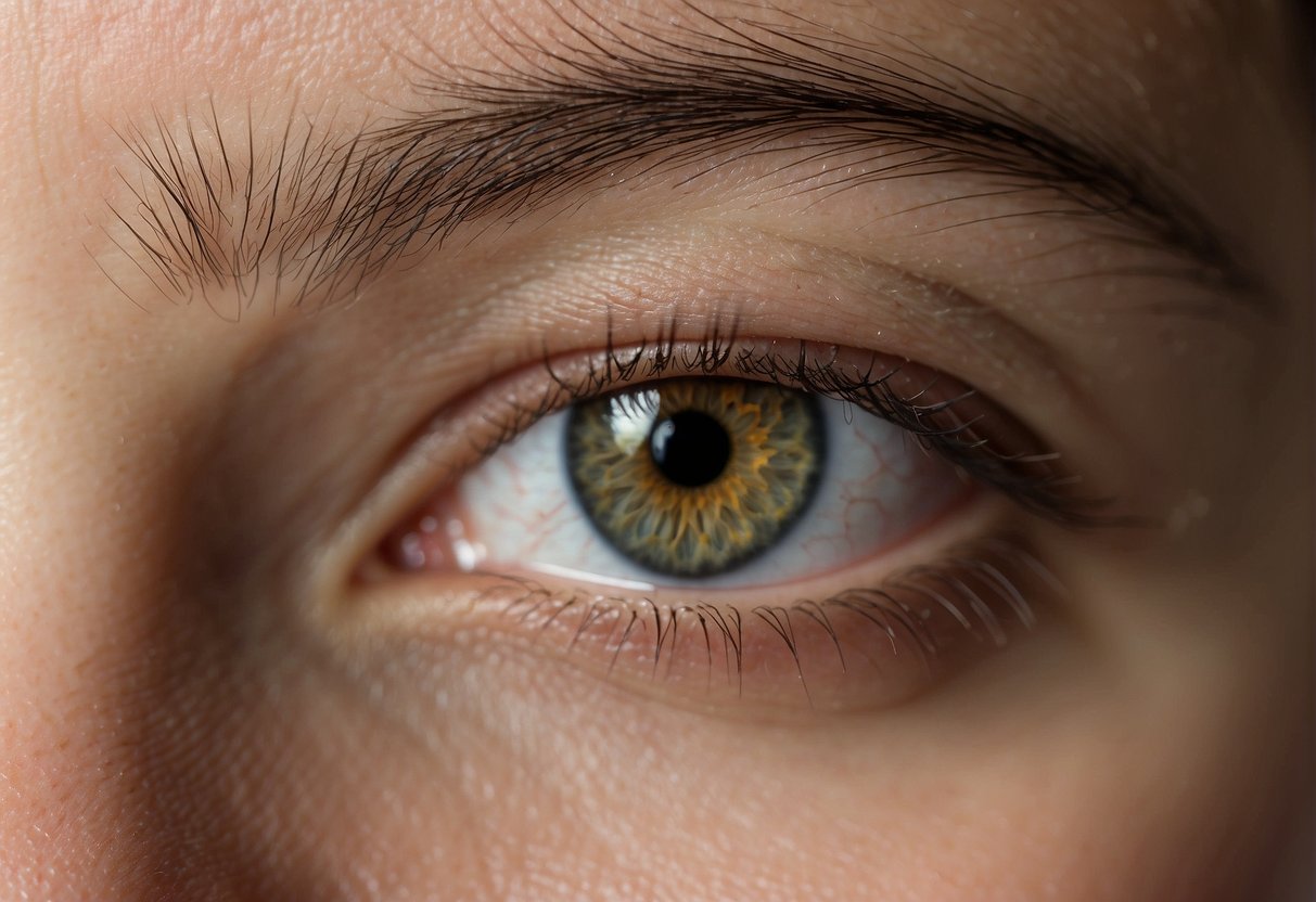 After shaving, irritated skin is evident in the pubic area. Redness and discomfort are apparent