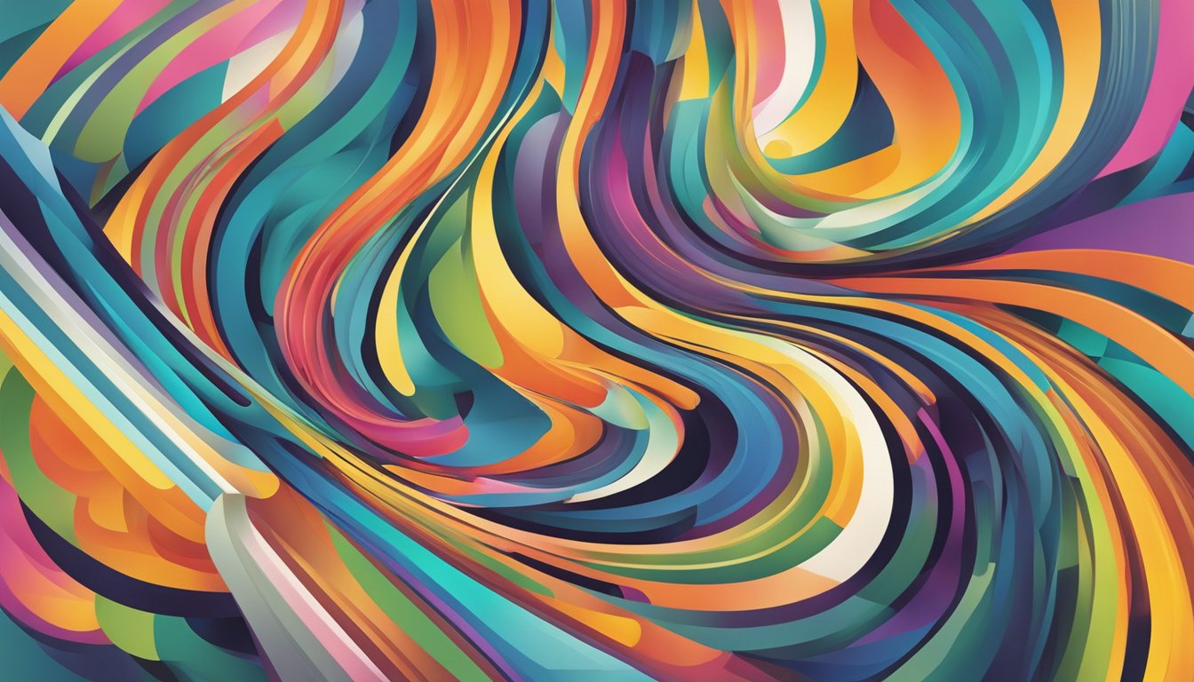 A colorful array of abstract shapes and patterns, swirling and intersecting to create a dynamic and vibrant composition
