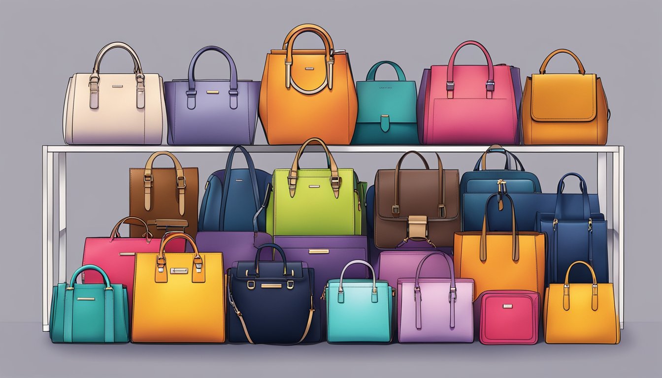 A display of stylish and practical bags from various brands. Vibrant colors and sleek designs stand out on a clean, modern backdrop