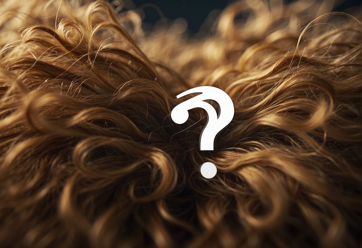 A close-up of curly pubic hair with a question mark hovering above it