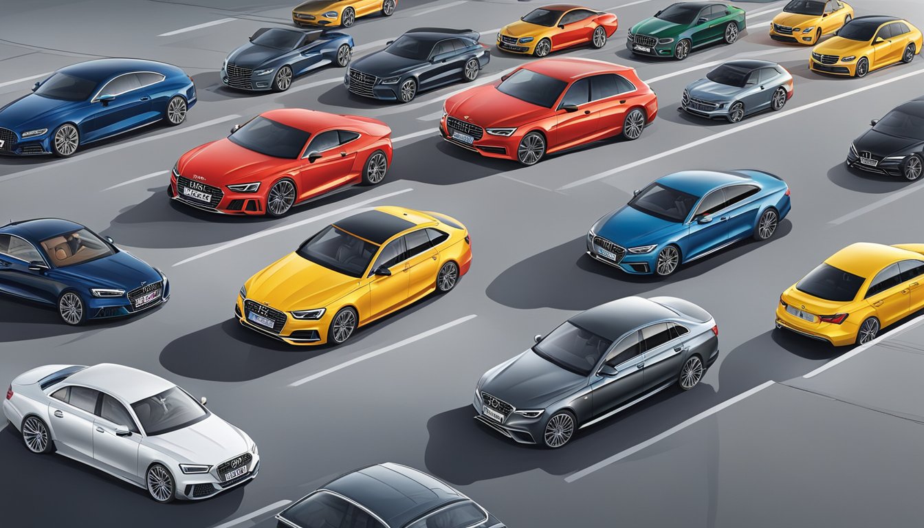 German car brands line the market, each vying for attention. Audi, BMW, and Mercedes-Benz stand out among the competition, showcasing their luxury and innovation