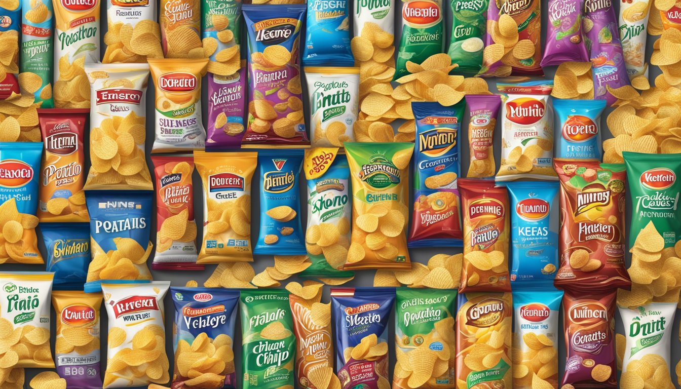 A bag of potato chips stands tall among a sea of competing brands, each vying for the attention of hungry snackers