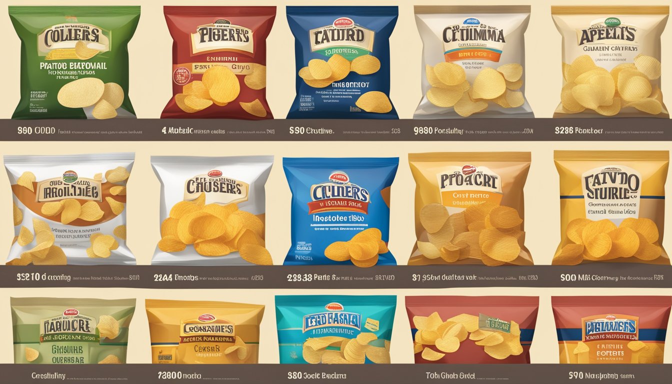 A table displaying various potato chip brands with ratings and reviews from Consumer's Guide