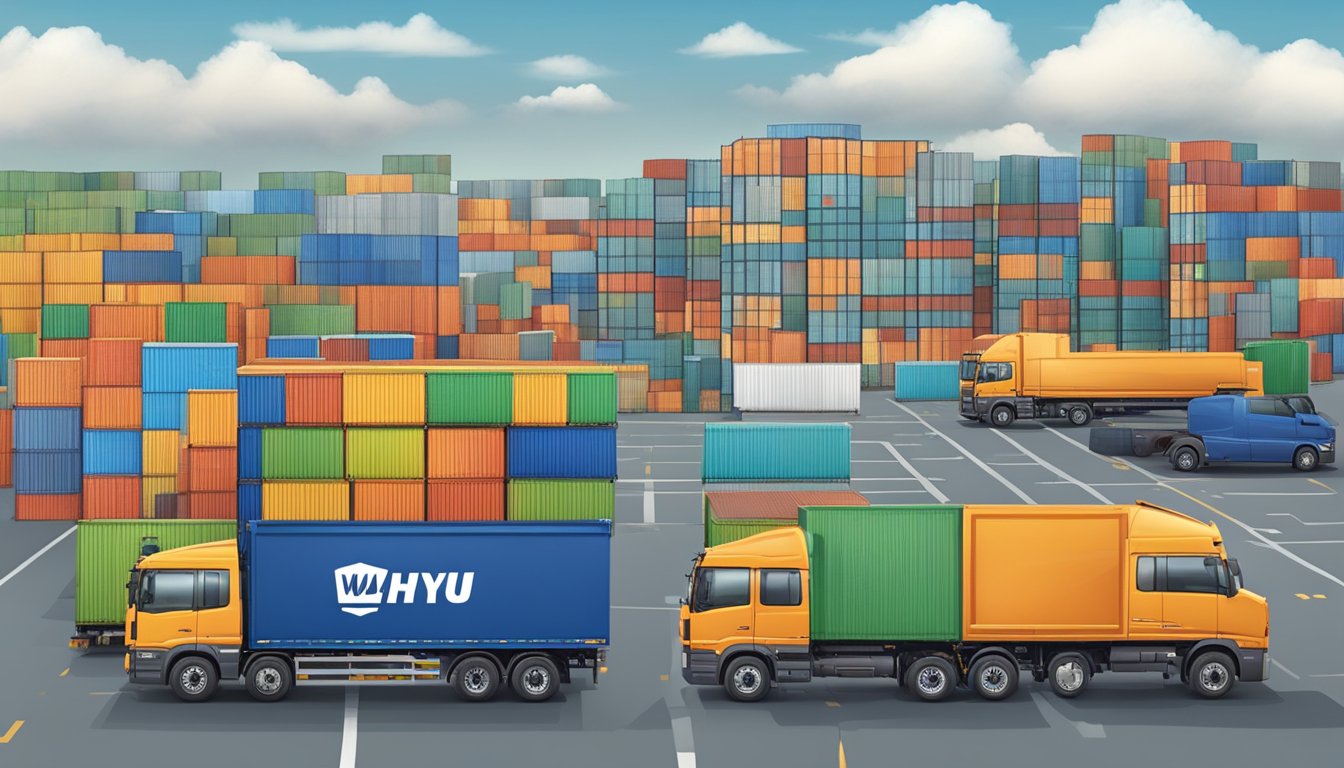 A network of warehouses and trucks with "Wahyu" brand logo, transporting goods to various locations