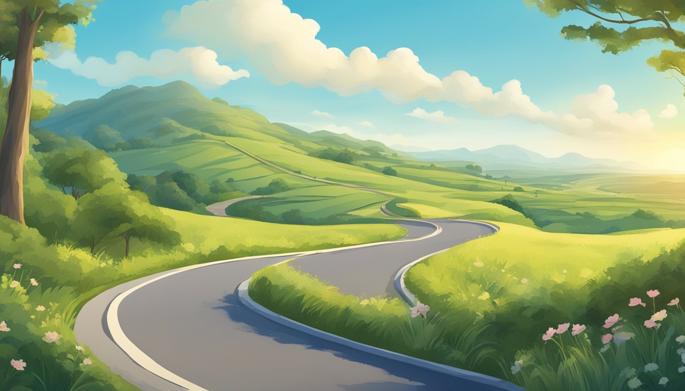 A winding road leads through a lush, green landscape with a clear blue sky above, and a signpost reading "Join Our Journey" stands proudly at the entrance