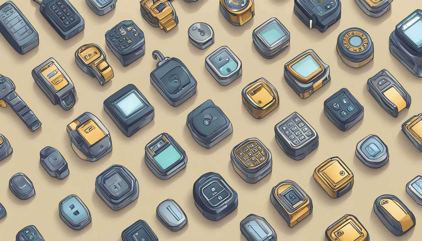 A hand reaches out to select from a variety of digital lock brands displayed on a screen