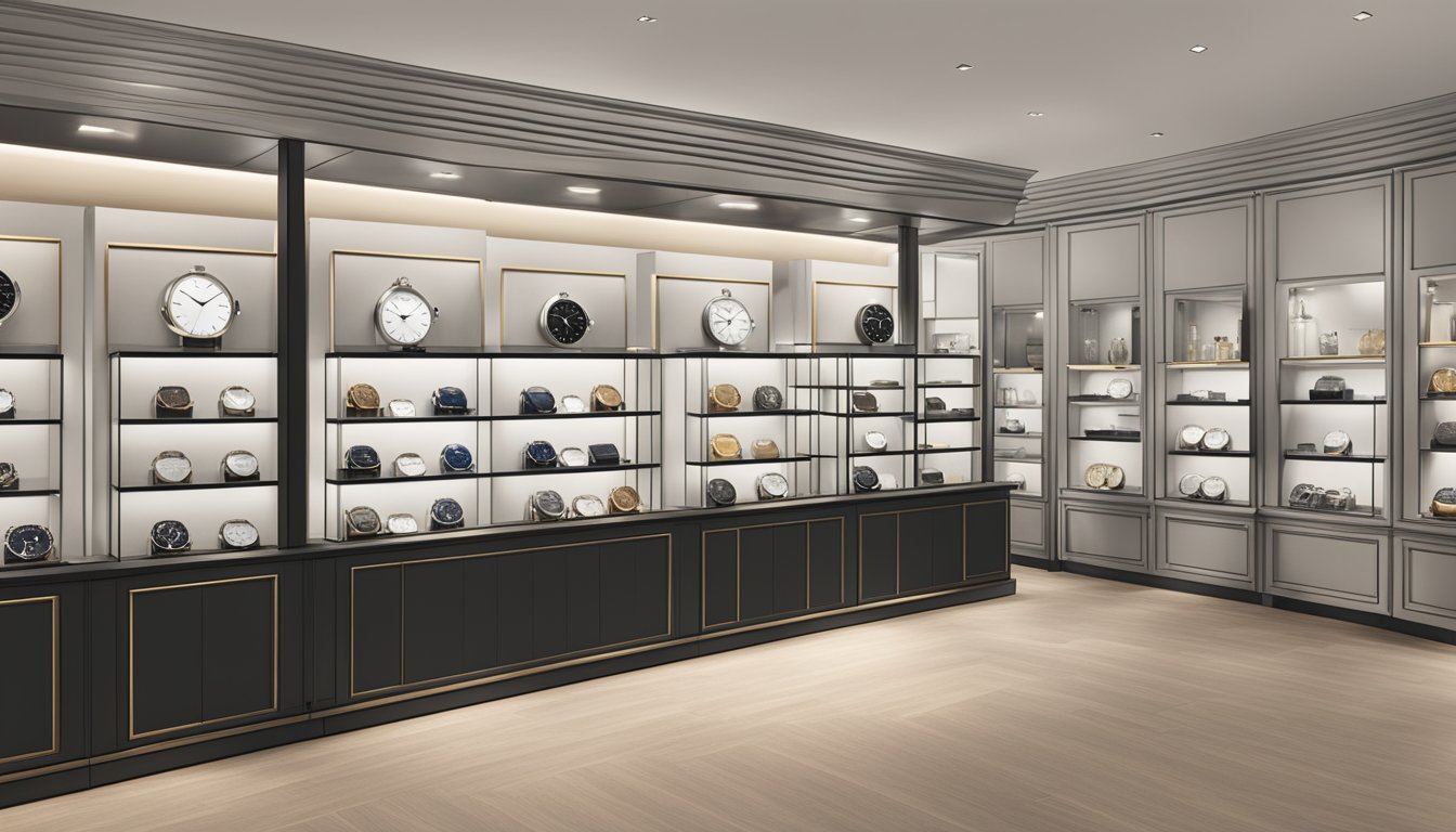 A display of iconic German watch brands in a sleek Singaporean boutique, showcasing precision craftsmanship and timeless design