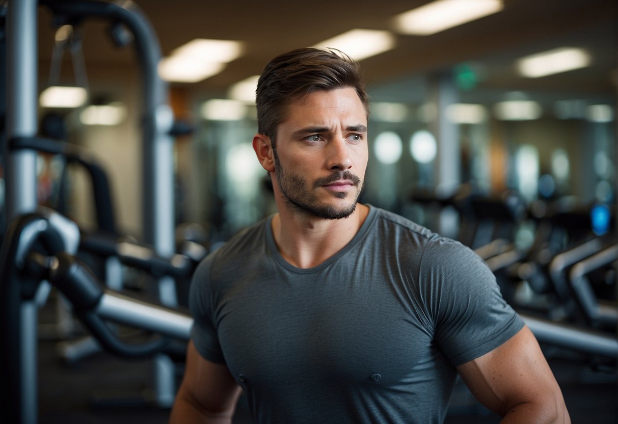 Can You Workout with a Stye in 2024? Experts Explain 2 A person with a stye, looking at a fitness equipment with a questioning expression