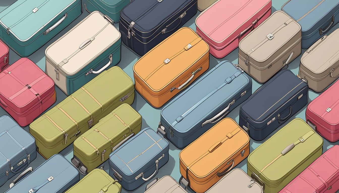 A row of sleek, modern suitcases with clean lines and minimalist designs, showcasing the iconic Japanese luggage brand