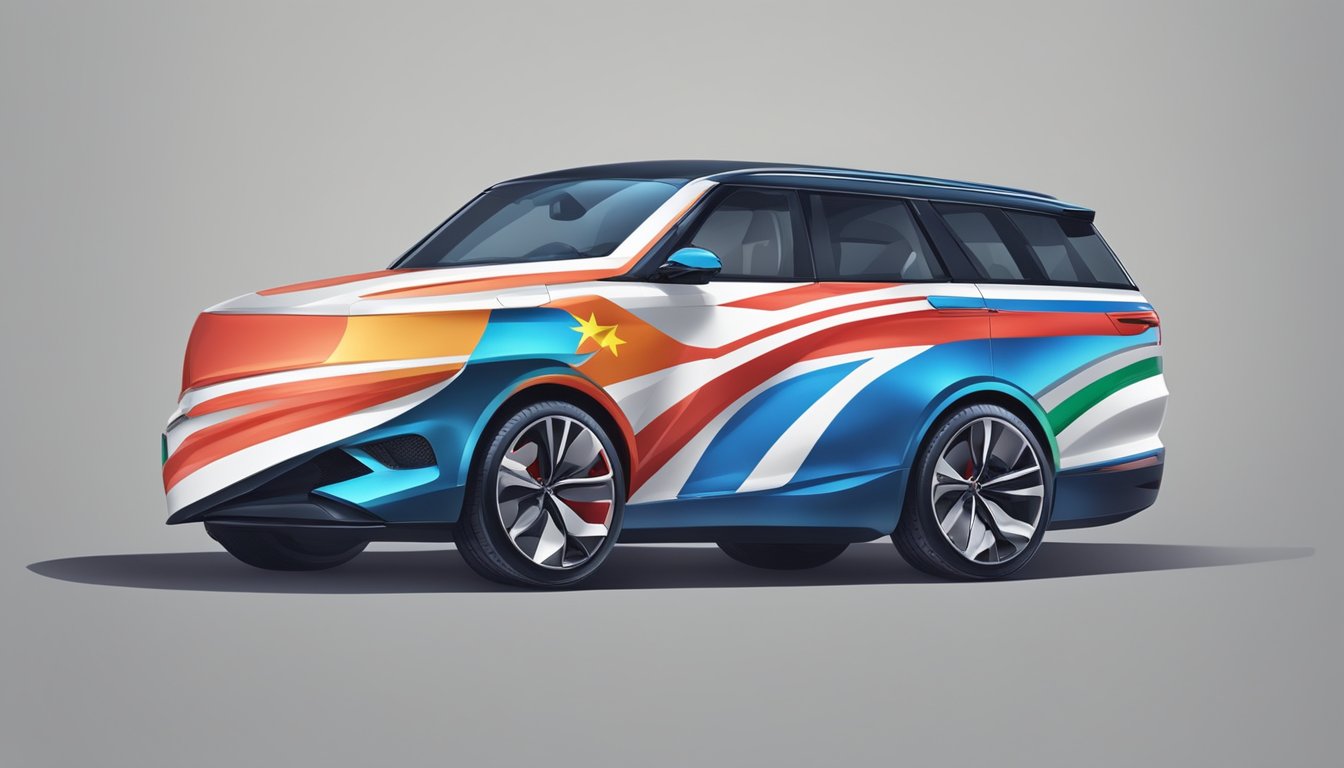 Chinese car brands collaborate in a global partnership, symbolized by two intertwined flags and a handshake