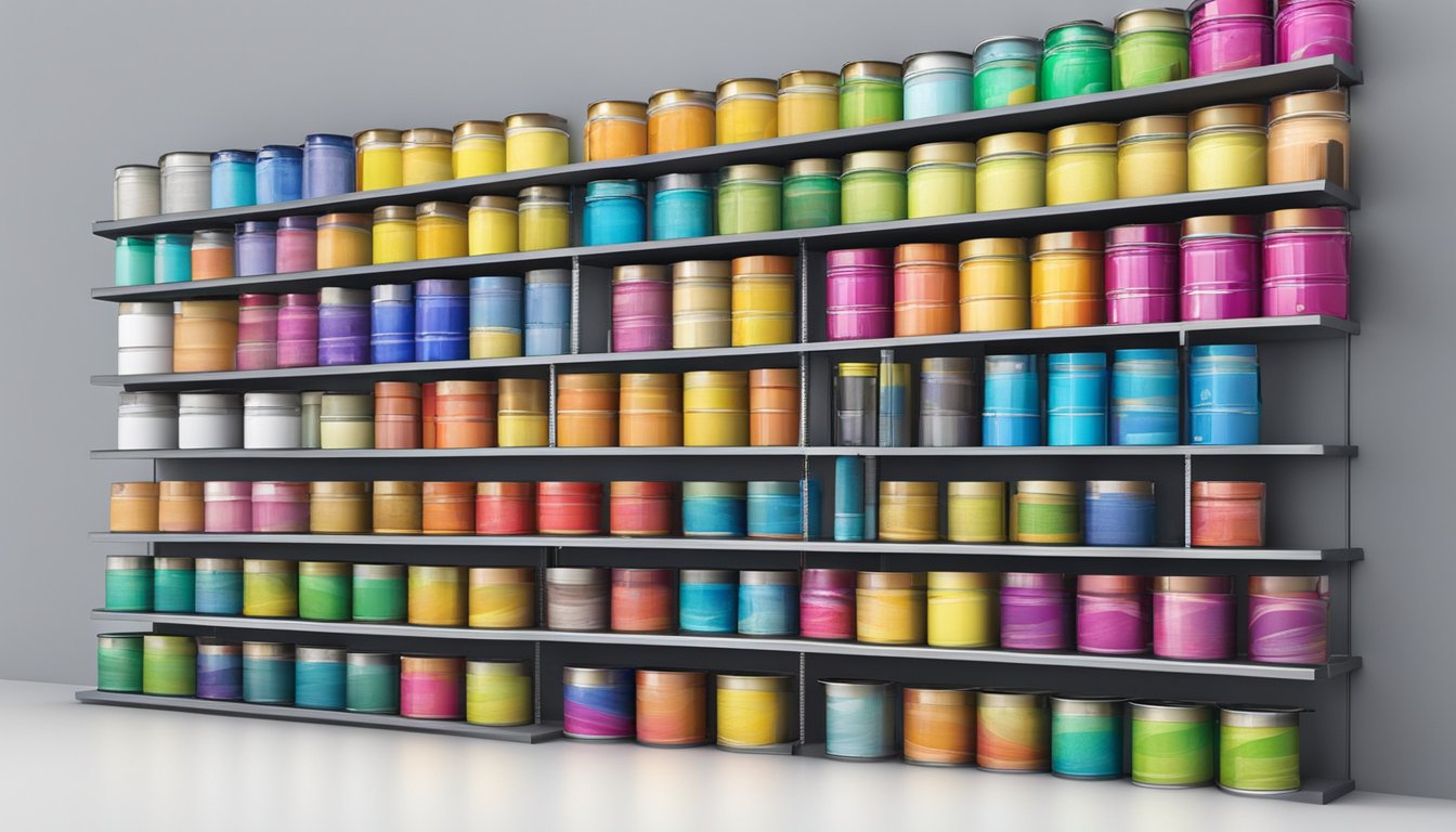 A colorful array of paint cans and brushes line the shelves, showcasing the latest innovative paint technologies from various brands in Singapore