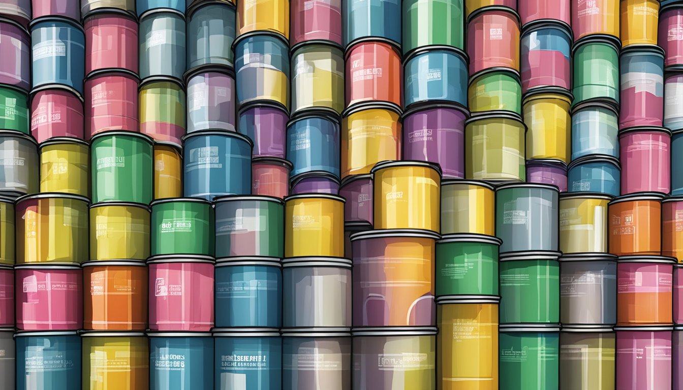A wall of colorful paint cans with "Frequently Asked Questions" signage in a Singapore paint store